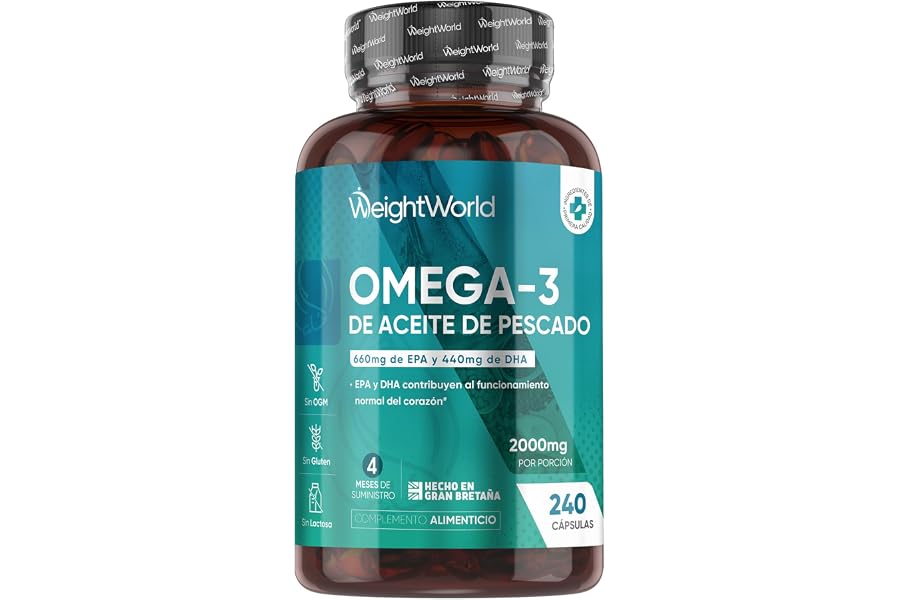 Omega 3 2000mg - 240 Perlas de Aceite de Pescado (660mg EPA + 440mg DHA)